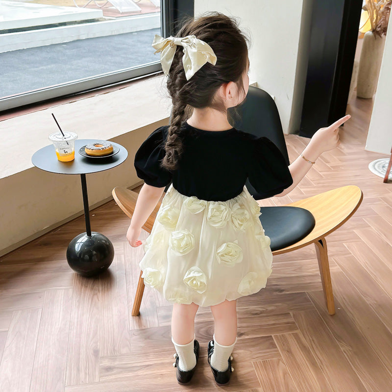 Girls Black & Beige Bow Fit & Flare Dress