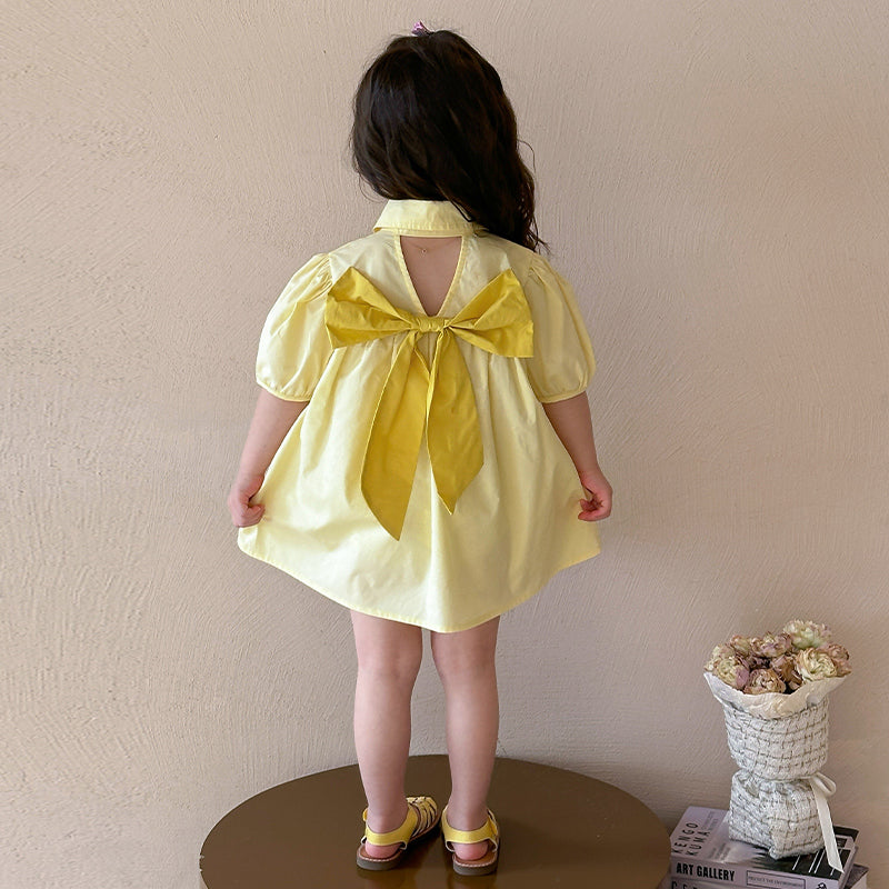 Girl's Puff Sleeves Applique A-Line Midi Dress