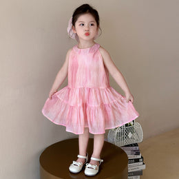 Kids-Girls Solid A-Line Midi Dress