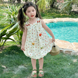 Girl's Polka Dots Printed Sleeveless Balloon Midi Dress