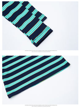 Girls Green Round Neck Cold-Shoulder Sleeves Striped Top with Pyjamas