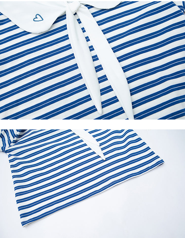 Girls Striped Peter Pan Collar Top With Trouser