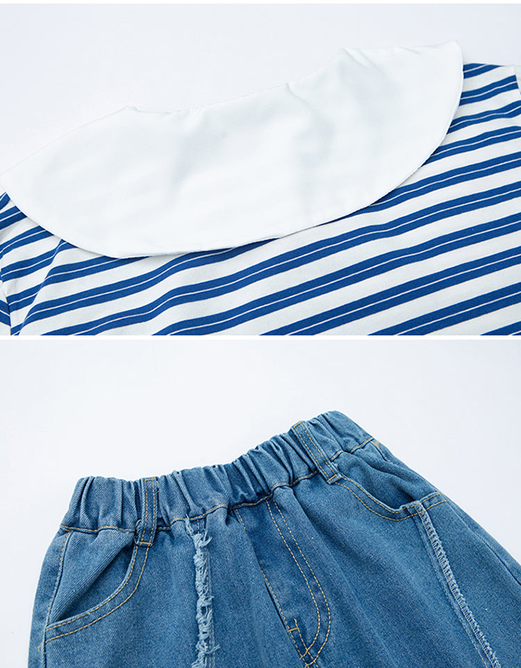 Girls Striped Peter Pan Collar Top With Trouser