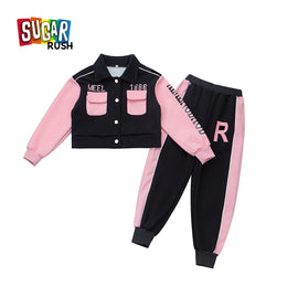 Girls Black and Oink Colourblocked Top with Trousers