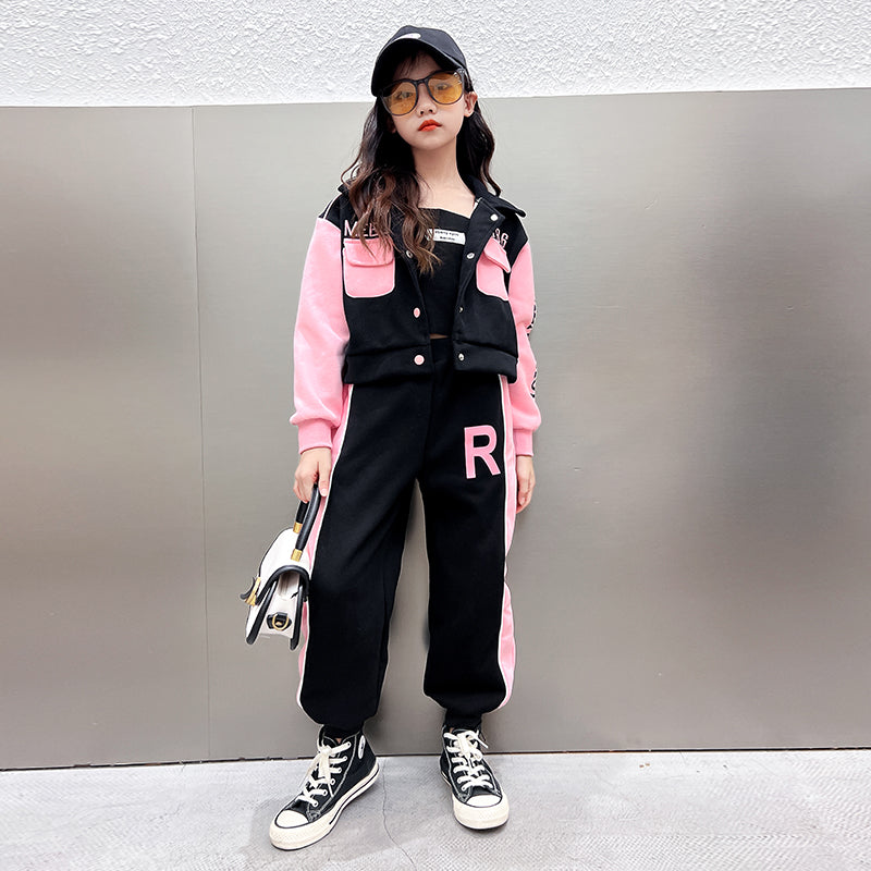 Girls Black and Oink Colourblocked Top with Trousers