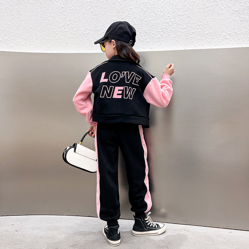 Girls Black and Oink Colourblocked Top with Trousers
