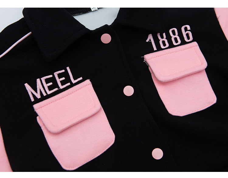 Girls Black and Oink Colourblocked Top with Trousers