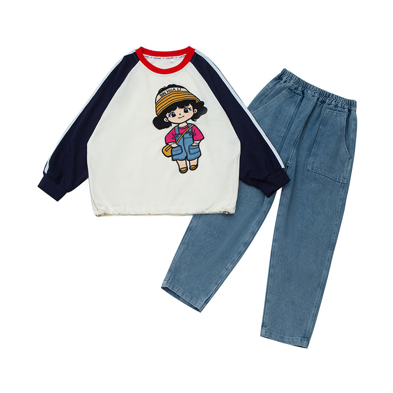 Girls Round Neck Printed T-shirt with Trousers