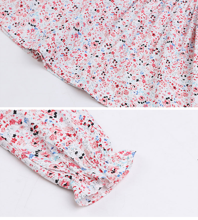 Girls Pink Floral Printed Peter Pan Collar Ruffled Cotton A-Line Dress