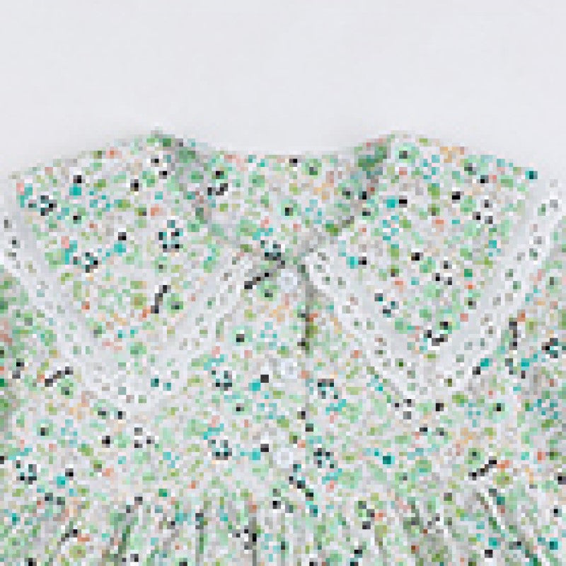 Girls Green Floral Printed Cotton Fit & Flare Dress