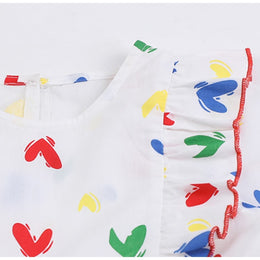 White Conversational Print Ruffled Fit & Flare Cotton Dress