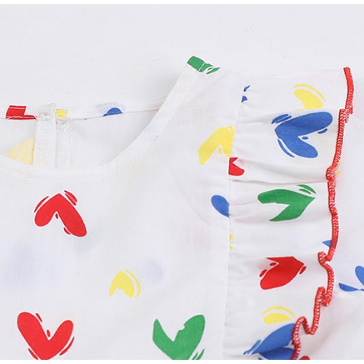 White Conversational Print Ruffled Fit & Flare Cotton Dress