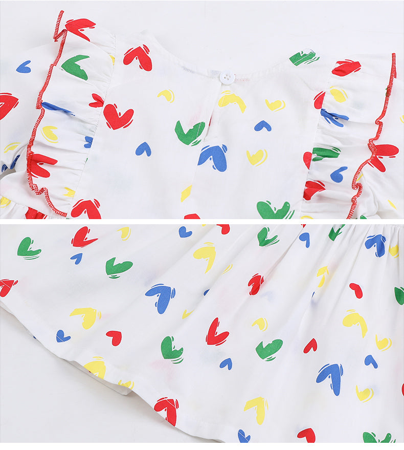 White Conversational Print Ruffled Fit & Flare Cotton Dress