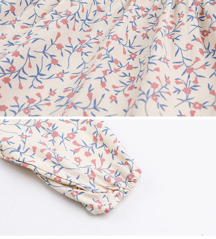 Girls Pink & Blue Floral Printed Ruffled A-Line Dress