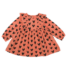 Girls Orange Conversational Printed Cotton Fit & Flare Dress