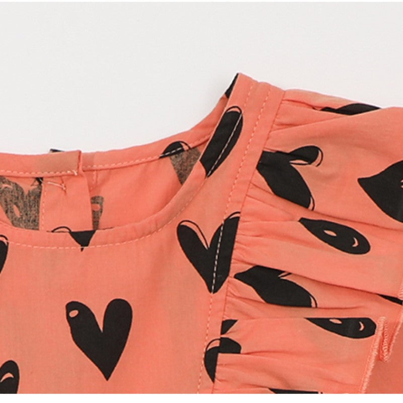 Girls Orange Conversational Printed Cotton Fit & Flare Dress