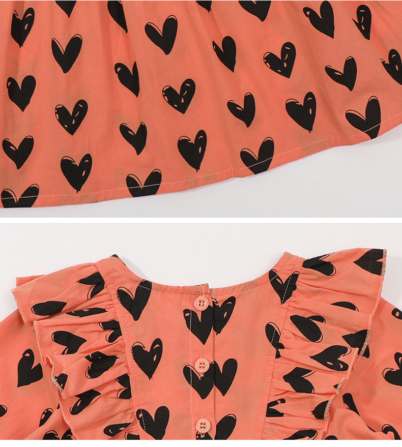 Girls Orange Conversational Printed Cotton Fit & Flare Dress