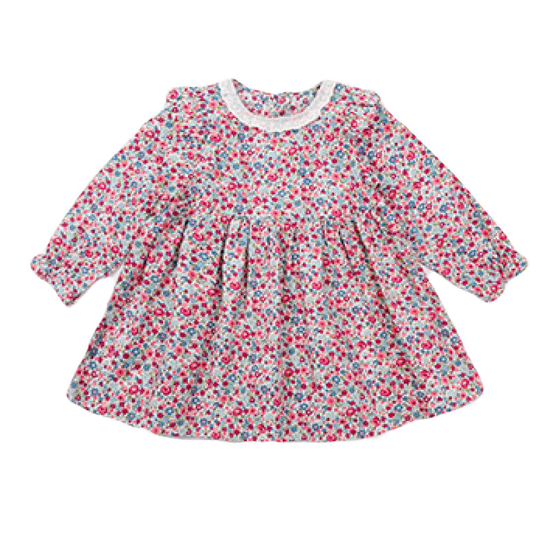Girls Red Cotton Floral Print Ruffled A Line Dress