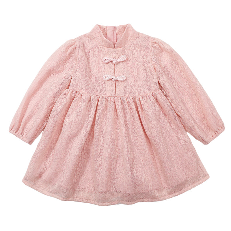 Girls Pink Self Design Cotton Fit & Flare Mini Dress