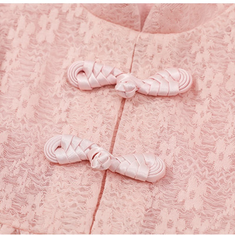 Girls Pink Self Design Cotton Fit & Flare Mini Dress