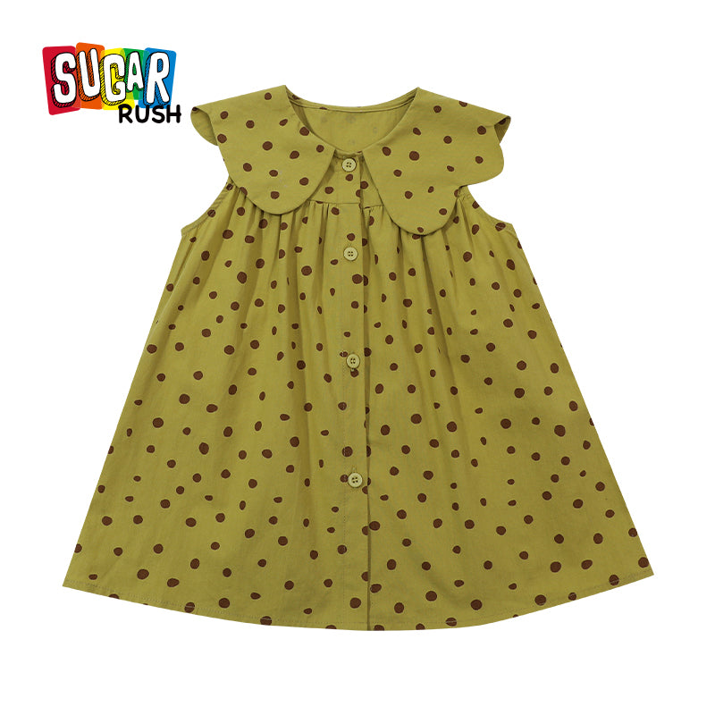 Green Polka Dot Printed Cotton A-Line Fit & Flare Dress
