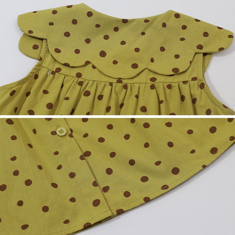 Green Polka Dot Printed Cotton A-Line Fit & Flare Dress