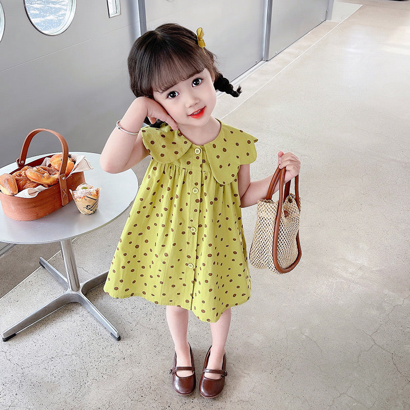 Green Polka Dot Printed Cotton A-Line Fit & Flare Dress