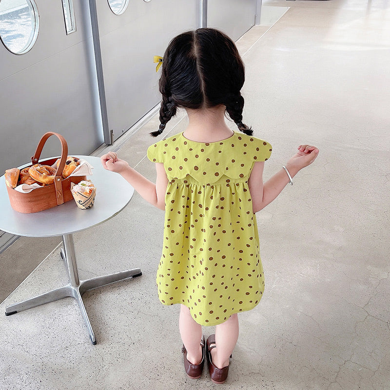 Green Polka Dot Printed Cotton A-Line Fit & Flare Dress