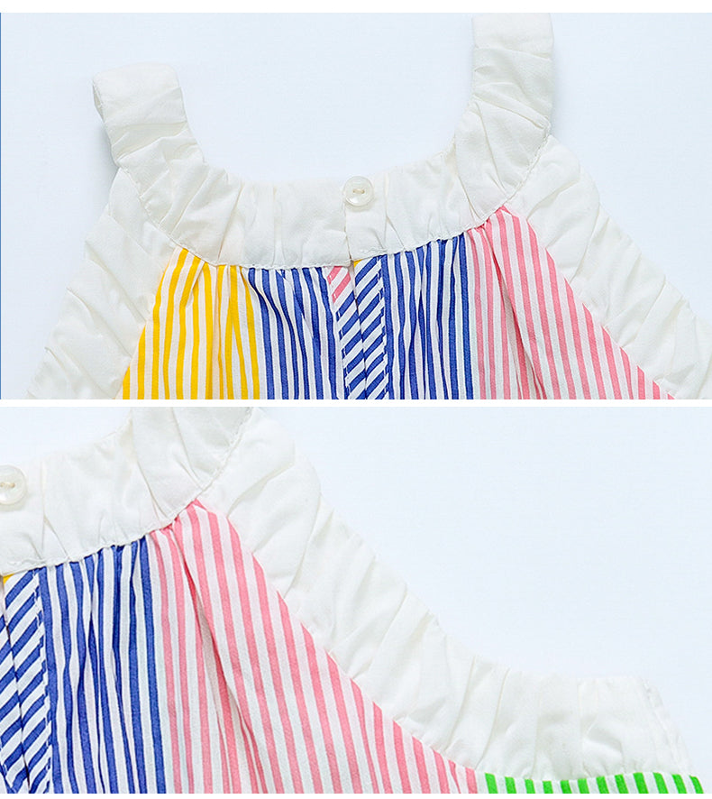 Girls Red & Blue Striped Cotton Fit & Flare Dress