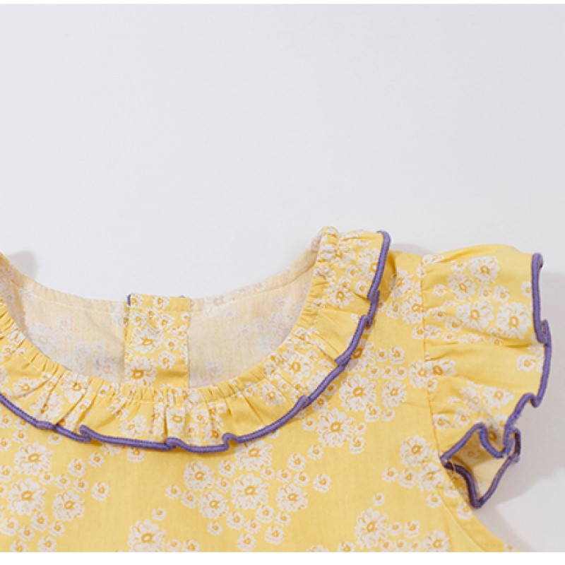 Girls Yellow Floral Print Cotton Fit & Flare Dress