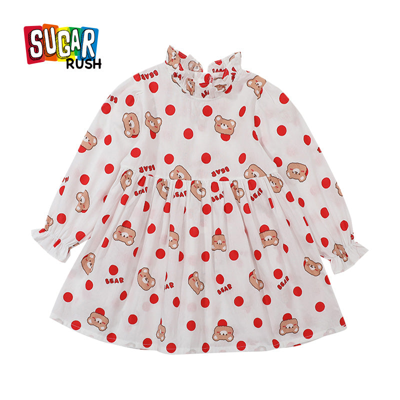 Girls White Conversational Printed Round Neck Fit & Flare Dress