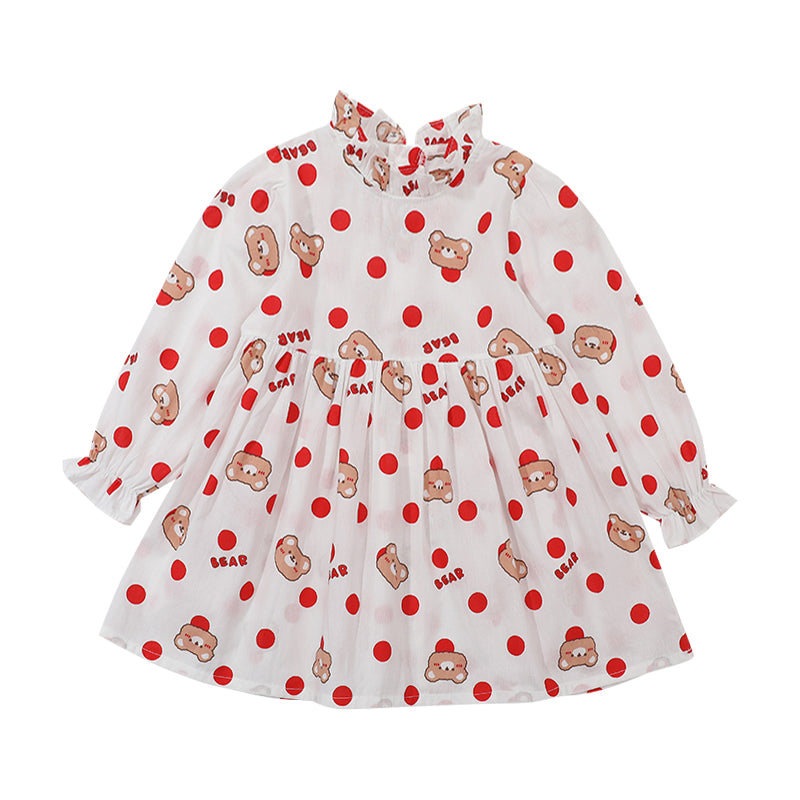 Girls White Conversational Printed Round Neck Fit & Flare Dress