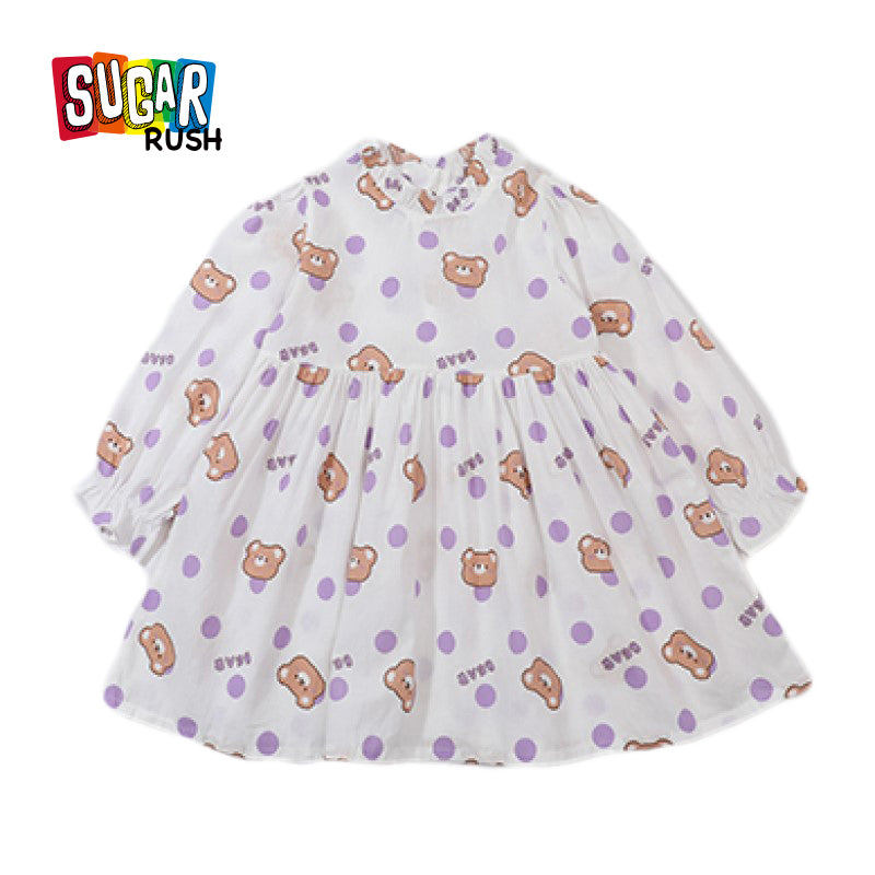 Girls Purple Printed Fit & Flare Cotton Dress