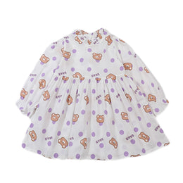 Girls Purple Printed Fit & Flare Cotton Dress