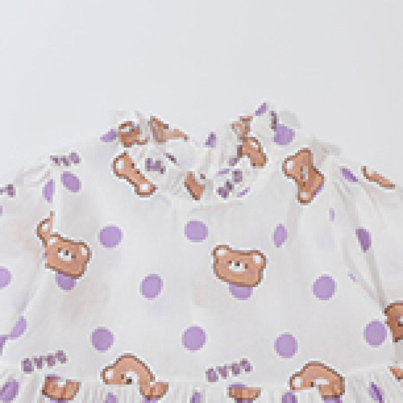 Girls Purple Printed Fit & Flare Cotton Dress