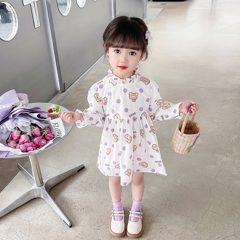 Girls Purple Printed Fit & Flare Cotton Dress