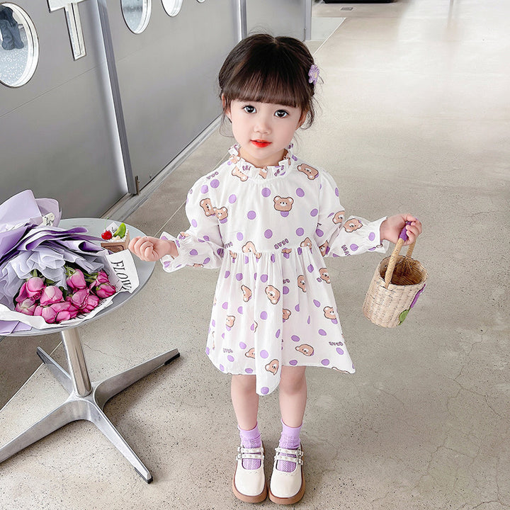 Girls Purple Printed Fit & Flare Cotton Dress