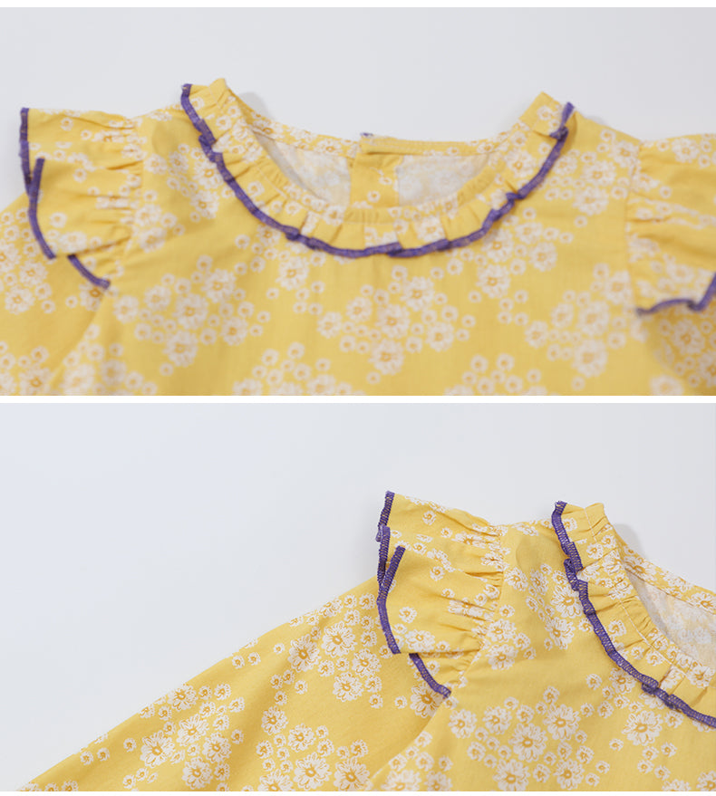 Yellow Bohemian Printed Cotton Flared A-Line Dress