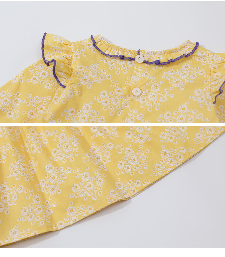 Yellow Bohemian Printed Cotton Flared A-Line Dress
