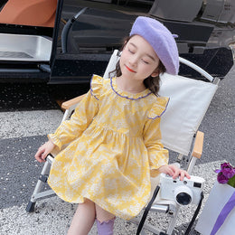 Yellow Bohemian Printed Cotton Flared A-Line Dress