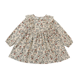 Beige Girls Floral Printed Ruffled Fit & Flare Mini Dress