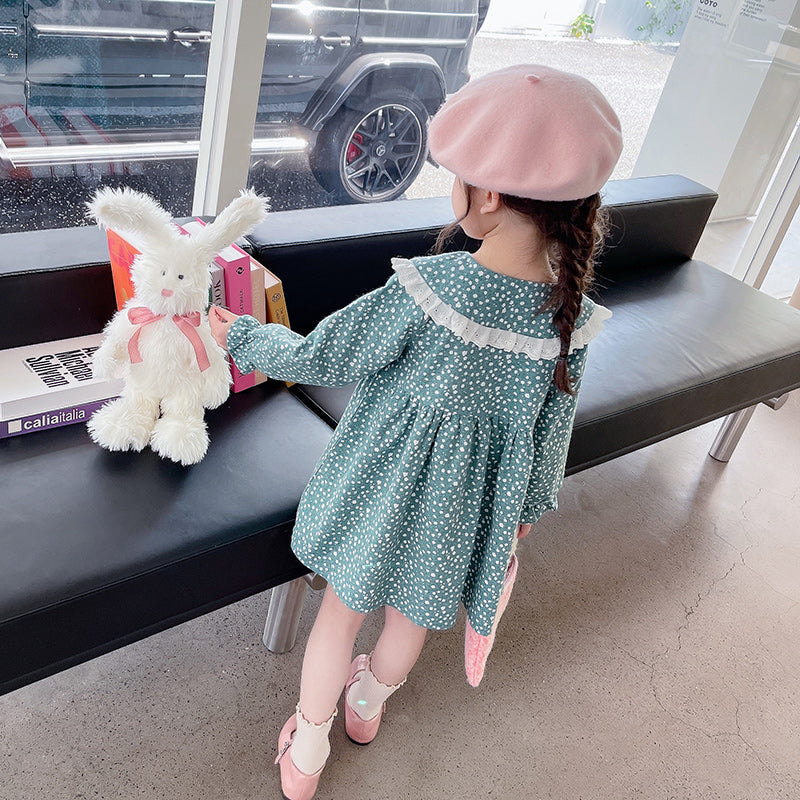 Girls Polka Dots Printed Ruffled A-Line Fit & Flare Dress