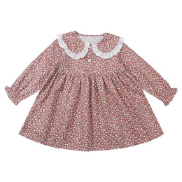 Girls Pink Floral Printed Cotton Peter Pan Collar Fit & Flare Mini Dress