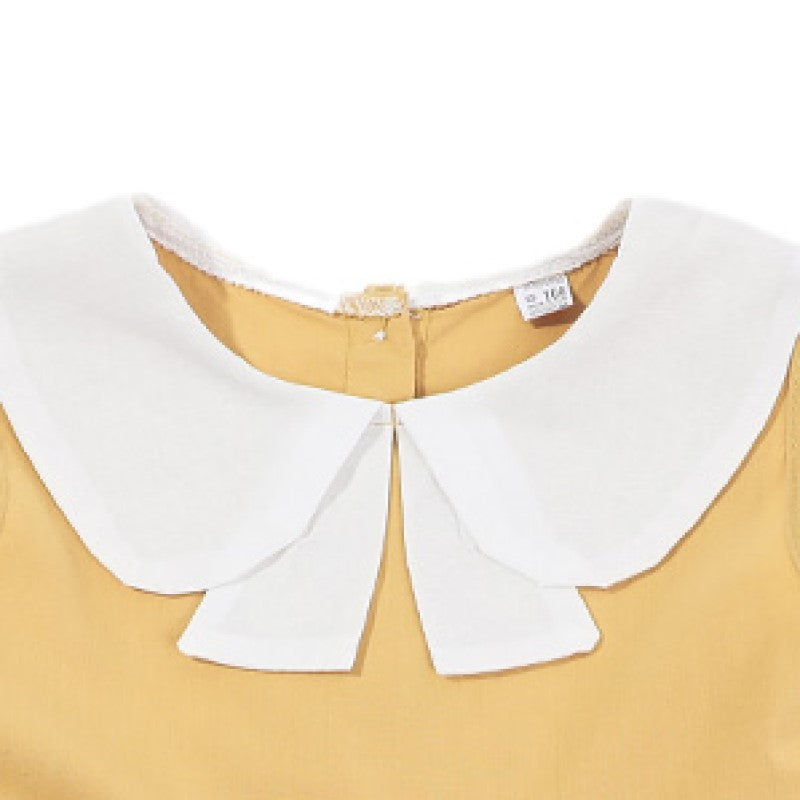 Girls Yellow & White Applique Cotton Fit & Flare Dress