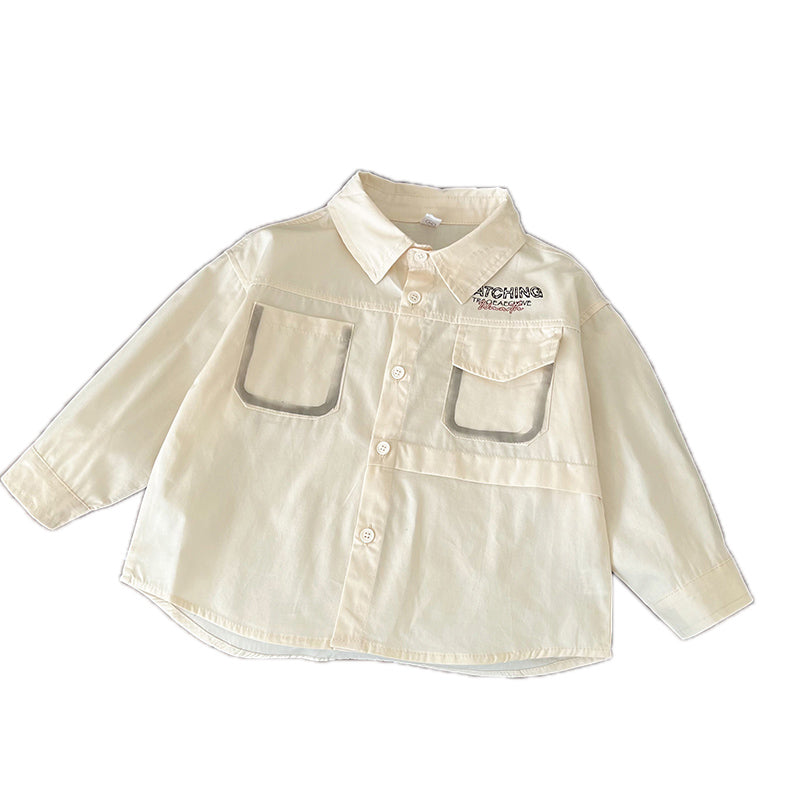 Unisex Kids Spread Collar Typography Printed Cotton Casual Shirt