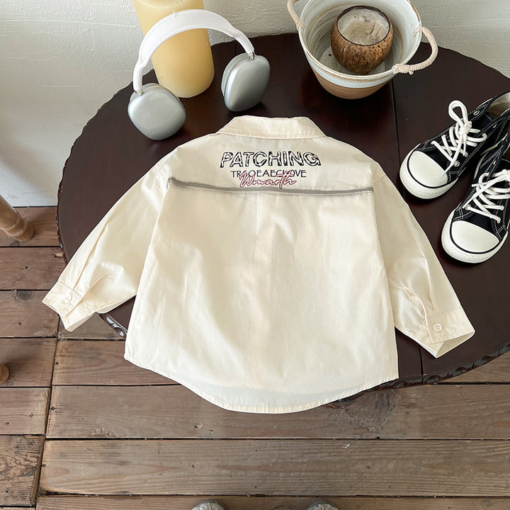 Unisex Kids Spread Collar Typography Printed Cotton Casual Shirt