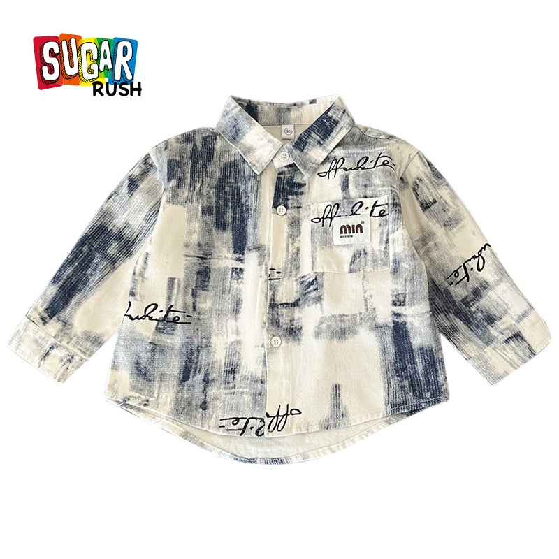 Boys Spread Collar Abstract Printed Cotton Casual Shirt