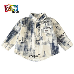 Boys Spread Collar Abstract Printed Cotton Casual Shirt