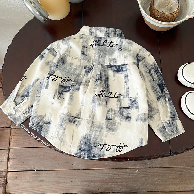 Boys Spread Collar Abstract Printed Cotton Casual Shirt