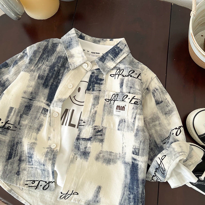 Boys Spread Collar Abstract Printed Cotton Casual Shirt